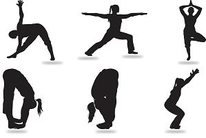 Drawing showing poses of people doing various stretches and exercises